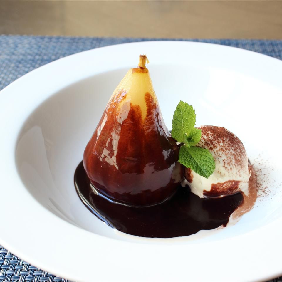 Receta Peras escalfadas Belle Helene