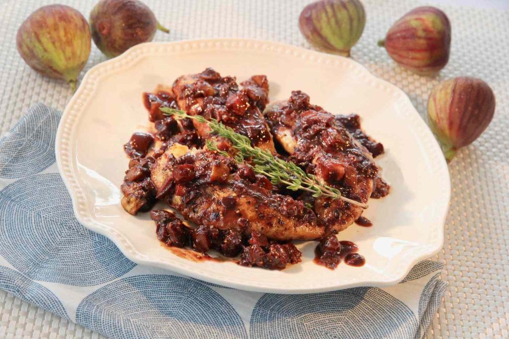 Receta Tiras de pollo con salsa balsámica de higos